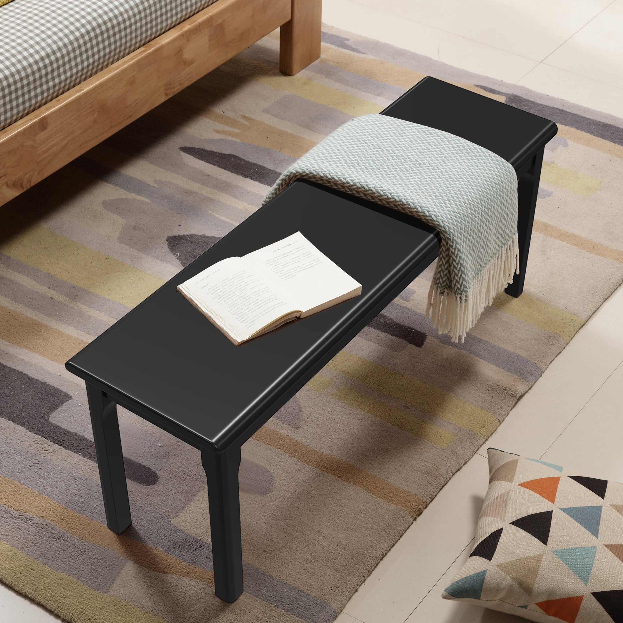 WILK Dining Table Bench with Solid Wood Seat, Black - Walmart 