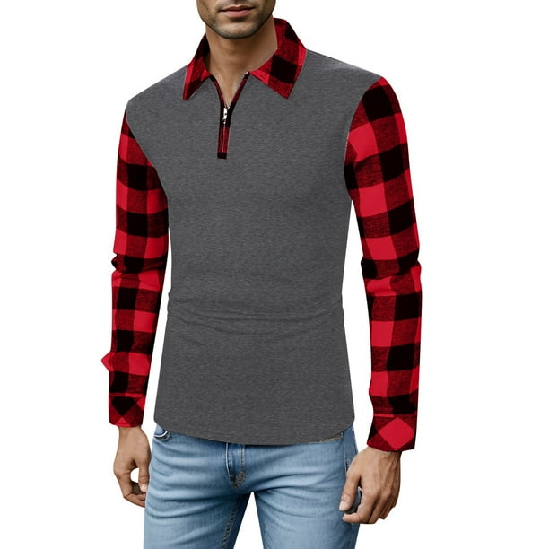 Camisas De Sport Para Hombre Camisa informal con cremallera solida para hombre blusa con cuello vuelto camisa superior de manga larga camisa informal de moda Dark Gray XL Walmart en linea