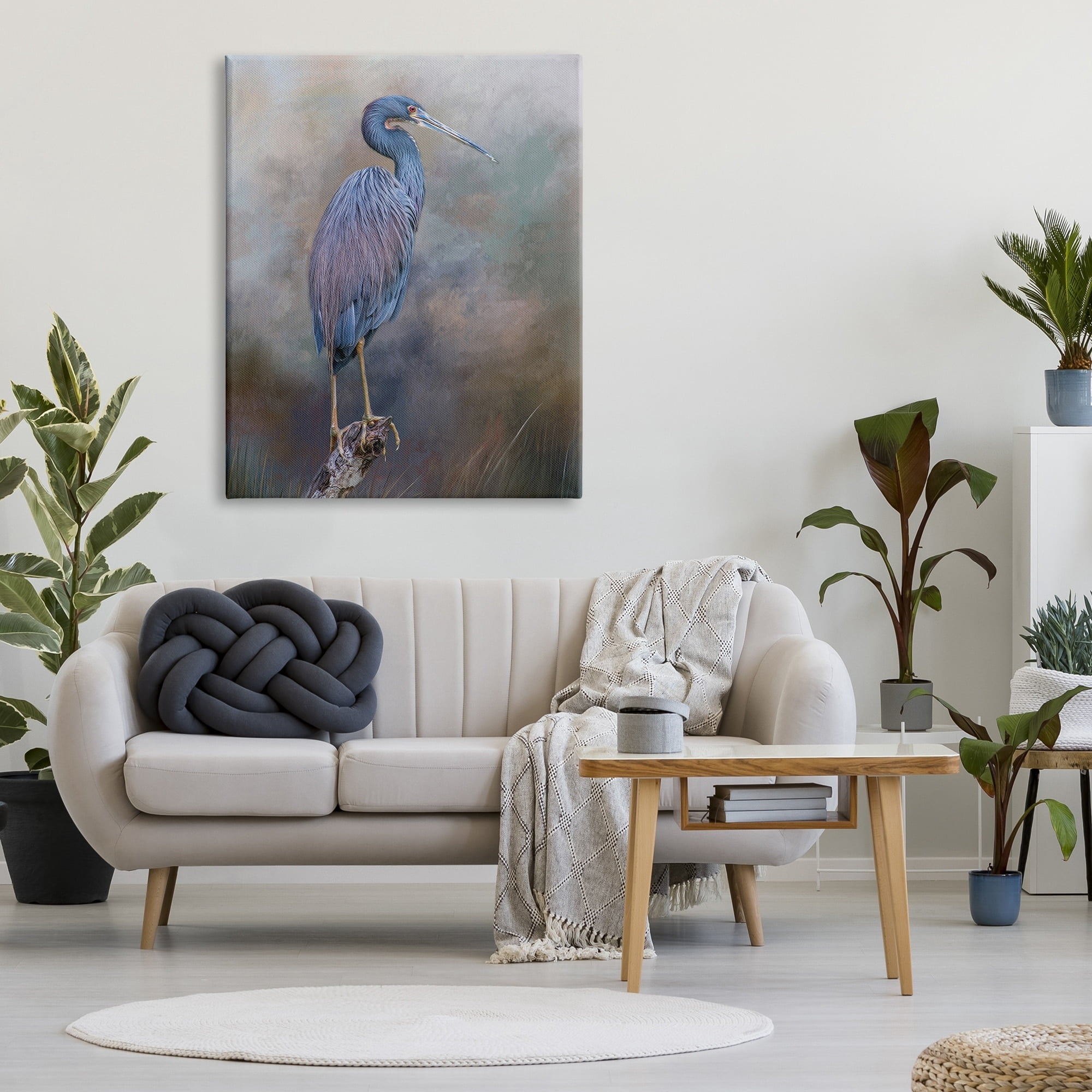 Stupell Heron Bird Perched Woodland Branch Animals & Insects Photography Gallery Wrapped Canvas Print Wall Art