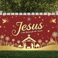 thumbnail image 3 of Gold Lettering Jesus Banner Red Background Christmas Banner Religious Theme Nativity Scene Religious Banner for Church Events Home Christmas Decor Christmas Party, 3 of 9