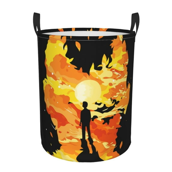 LNWH Laundry Basket, Flame Man Pattern Foldable Laundry Hamper With Handles Waterproof, Medium Size