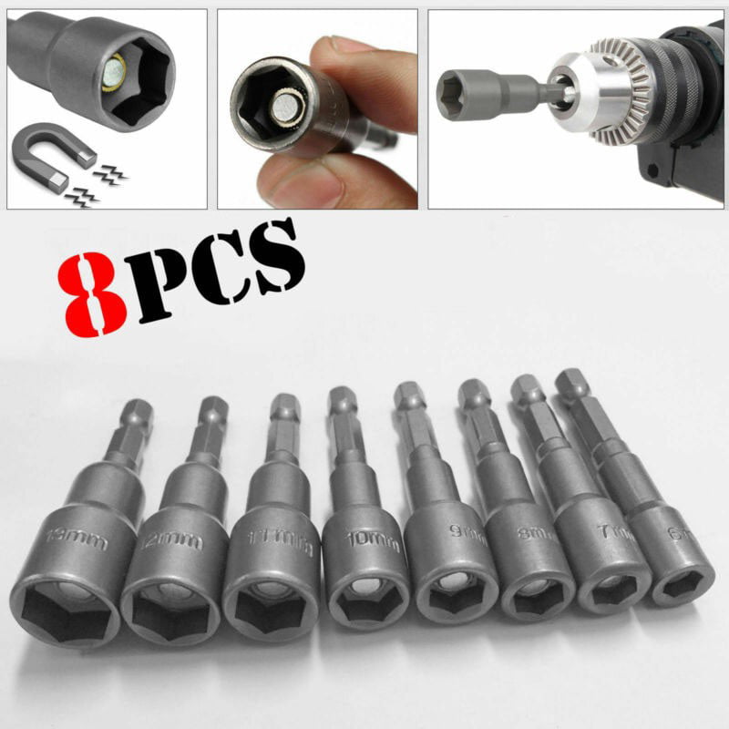 8Pcs 1/4" HEX Magnetic Nut Driver Socket Metric Impact Drill Bit Set 6mm to 13mm 