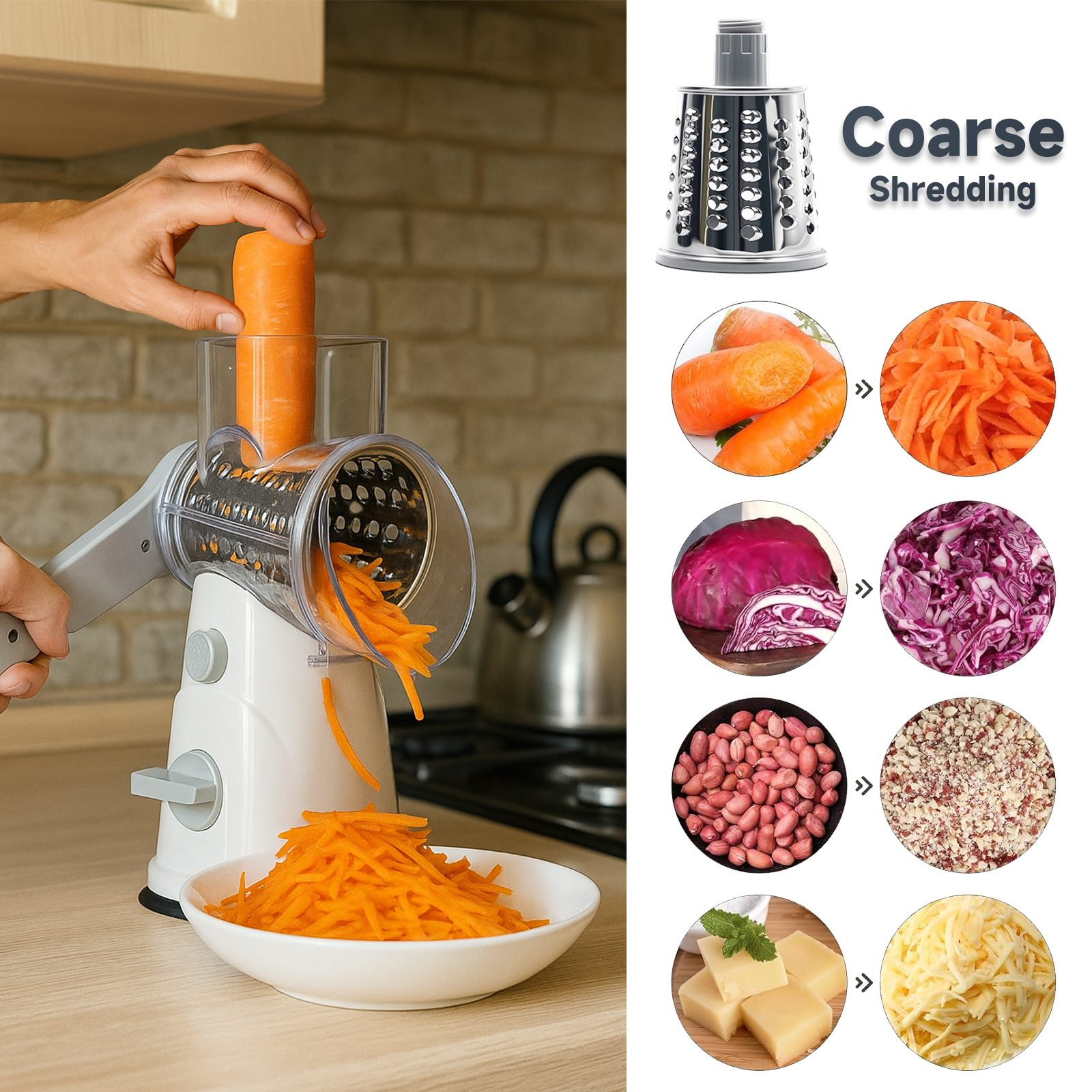 Aonhom Rotary Cheese Grater with 3 Interchangeable Blades photo 6