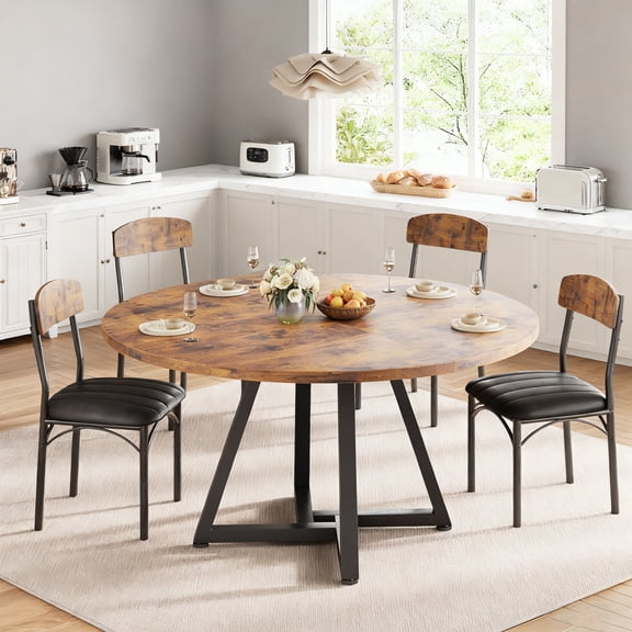 Vipuse 51" Round Dining Table Kitchen Dining Room Dinner Pedestal Table with Storage Shelf, Space Saving Wood Circle Industrial Furniture for Small Space (Brown, 51In)