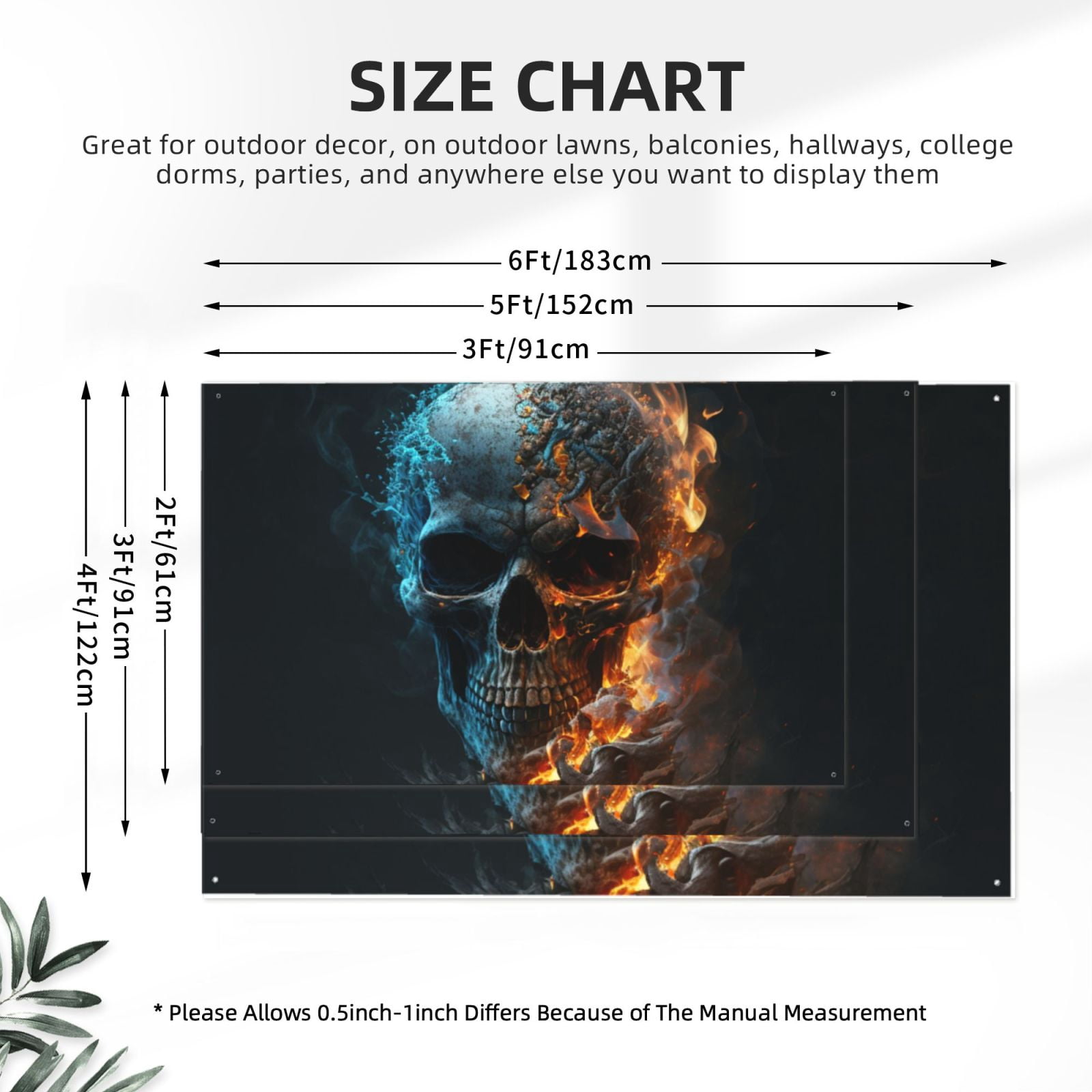 Burning Skull Head Death Fire Flaming Four Hole Decorated Banner Flag for Garden Yard Home Decoration Indoor Outdoor 4x6 Ft