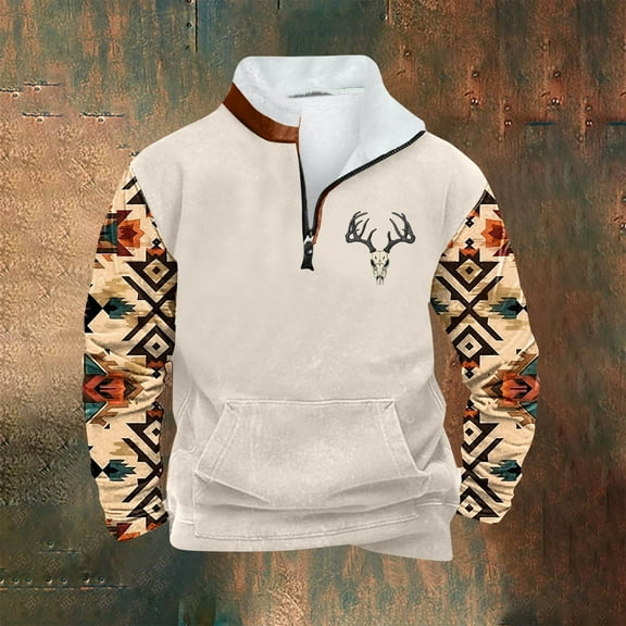 Goodtrade8 Half Zipper Mens Tops Graphic Zip Mock Neck Pocket Casual Long Sleeve Sweatshirts for Men