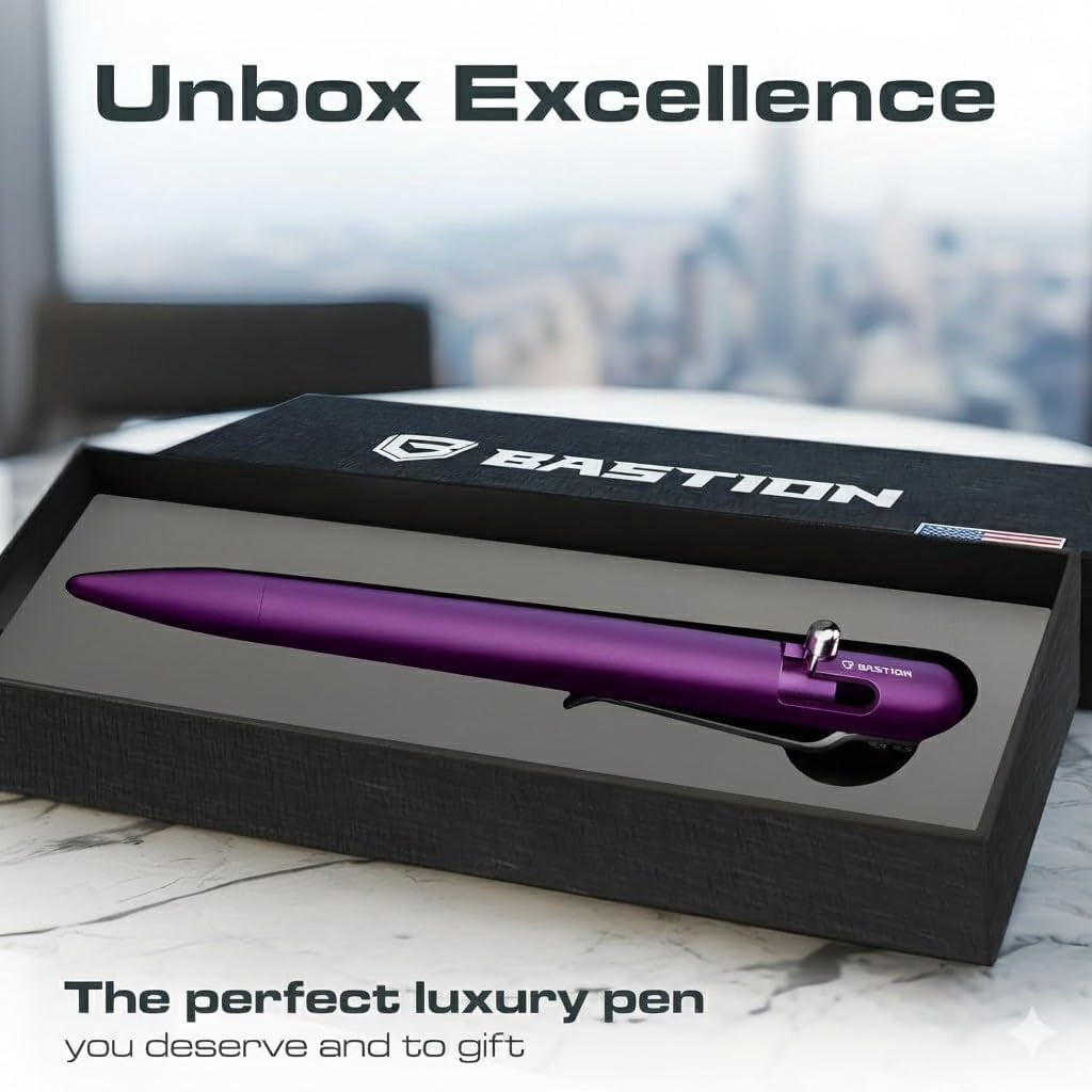 Bastion Aluminum Bolt Action Pen, Purple, Ballpoint Refillable, 1 Count
