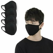 [WINGSCLOGO] Cotton 3D Washable Face Mask, Reusable Facial Cover #Black 4ea SET