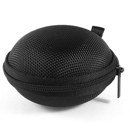 Black Round Zip Up Headset Headphone Earphone Case Pouch Bag Storage