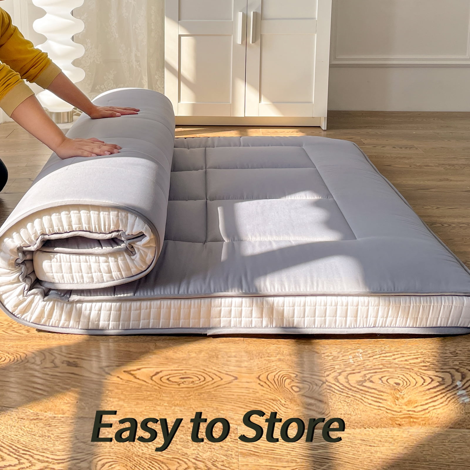 Futon Mattress, Padded Japanese Floor Mattress Quilted Bed Mattress Topper, Extra Thick Folding Sleeping Pad, Full Size