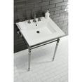 thumbnail image 4 of Kingston Brass KVPB25227W8PN Edwardian 25" Ceramic Console Sink with Brass Legs (8-Inch, 3-Hole), White/Polished Nickel, 4 of 8