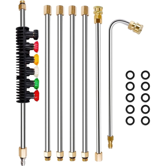YUET Pressure Washer Extension Wand Set, Power Washer Replacement Lance with 6 Spray Nozzle Tips, Gutter Cleaning Tools Extension Wand, 1/4" Qui
