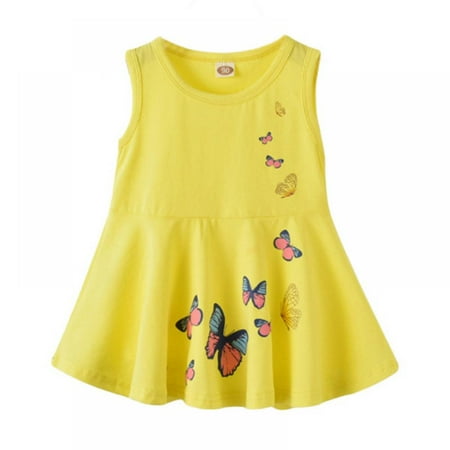 

SYNPOS Toddler Kid Girls Dress Butterfly Print Party Dress Sundress 2-7 Years
