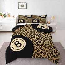 Feelyou Brown Leopard Print Queen Comforter Set, Billiards Teen Bedding Set, 3pcs