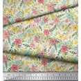 thumbnail image 3 of Soimoi Orange Cotton Poplin Fabric Leaves & Periwinkle Floral Print Fabric by Yard 56 Inch Wide, 3 of 3