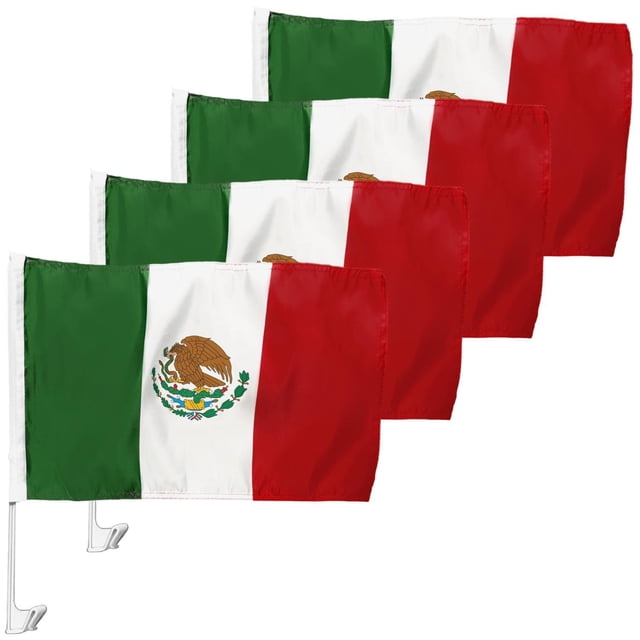 Bandera de México VentDepot Decoración MXcarFlag 4 Pzas 30x45cm Tela Poliéster Asta Plástico