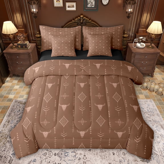 Feelyou Vintage Aztec Adult Twin Bedding Sets 7-Piece, Gothic Sheep Skeleton Bedding Comforter Set, Southwestern Theme Reversible Sheet Sets, Luxury Bedroom Decor