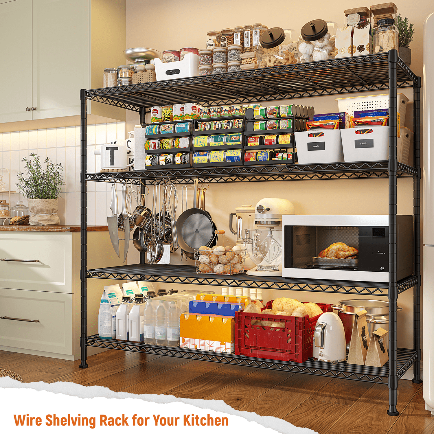 REIBII 45.3"W 4 Tier Metal Shelves Adjustable Wire Shelving for Storage Pantry Kitchen Living Room Shelves