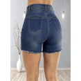 thumbnail image 5 of Women's High Waist Ripped Denim Shorts 3 Button Raw Hem Distressed Stretch for Casual Summer Dark Blue, 5 of 7