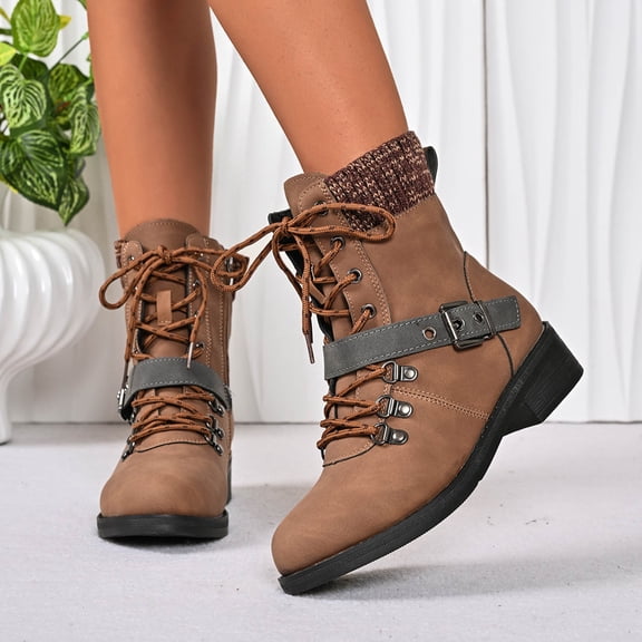 Women's Ankle Boots Slouchy Fashion Low Calf Flat Booties Comfortable Round Toe Fall Winter Casual Short Boots For Women