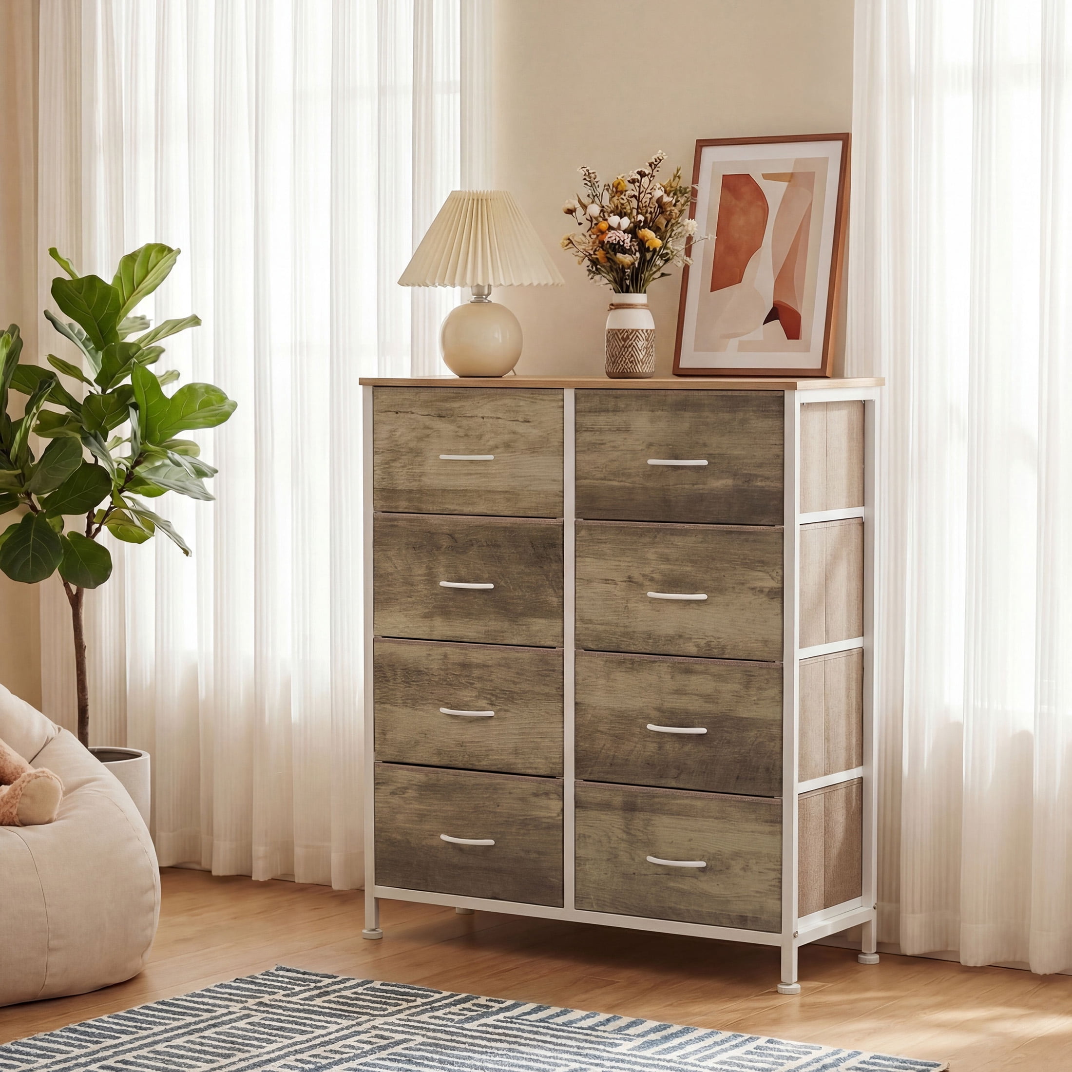 CONCETTA 8-Drawer Fabric Dresser Storage Chest for Bedroom, Closet, Entryway, Storage Furniture for Adults, Oak
