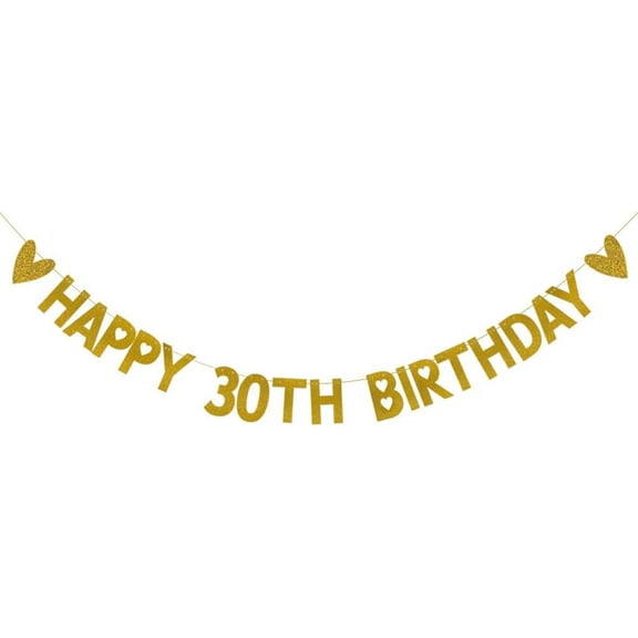 HAPPY 30TH BIRTHDAY Banner,Pre-Strung,Gold Paper Glitter Party Decorations for 30 Years Old 30TH Birthday Party Supplies Letters Gold