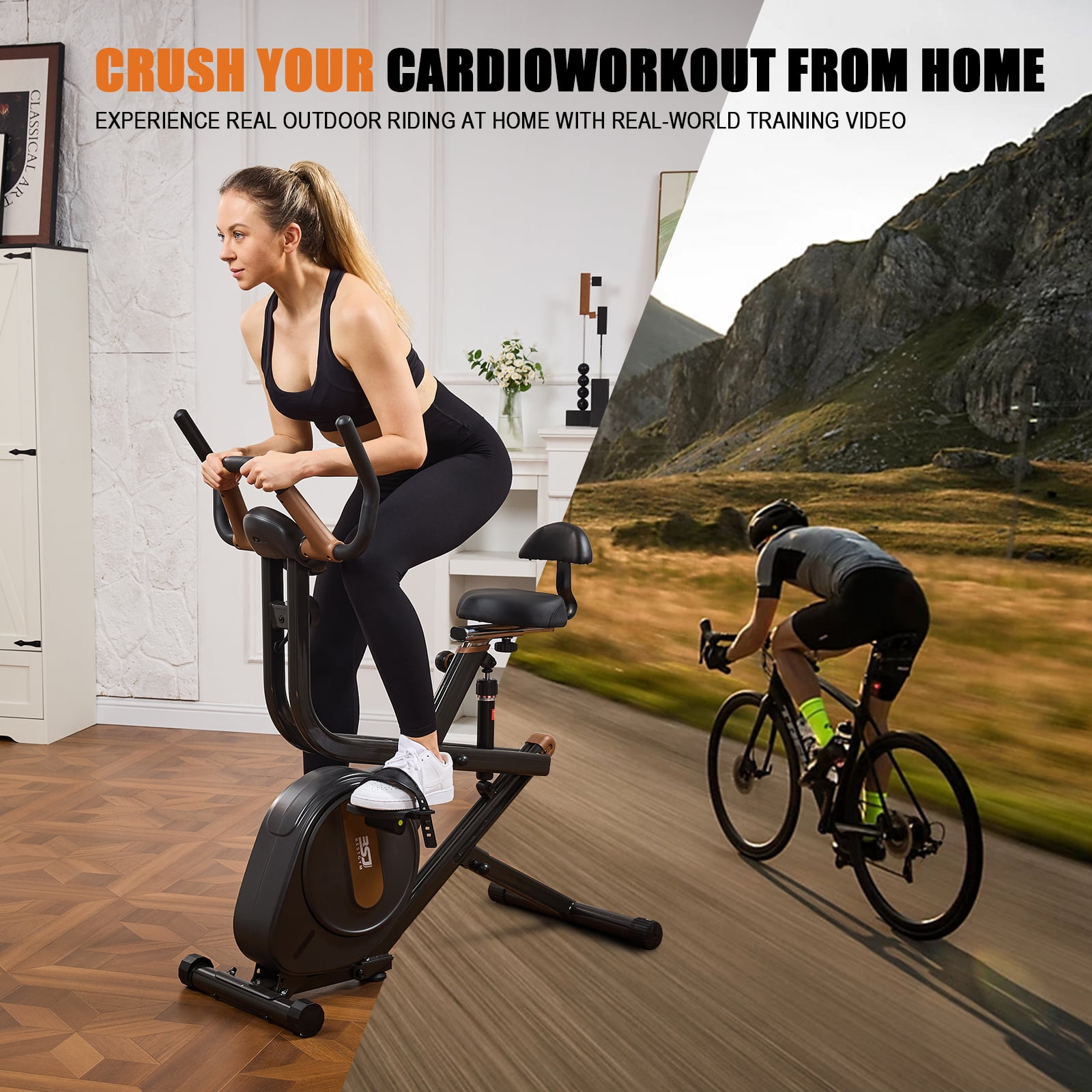 BSJ BESTGYM 3 in 1 Squat Machine,Exercise Bike,Adjustable Magnetic Resistance Stationary Bikes for Home with App Compatible,Squat Assist Trainer,Indoor Bike with 300lbs Weight Capacity,Workout Bike