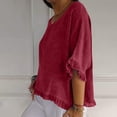 thumbnail image 4 of Women T Shirts Summer Tops Solid Cotton and Linen Ruffle Pleated Hem Tops Round Neck Casual Shirt Tops Comfortable Shirts, 4 of 8