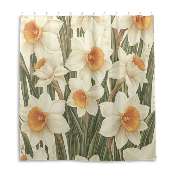 Daffodils Elegant Pattern Shower Curtain Liner 66x72 Inch Waterproof Shower Curtains Decorative Bathroom with 12 Pack Hooks