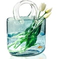 thumbnail image 1 of Aoderun Purse Vase for Flowers Glass Vase with Handle Hand Bag Vase(Blue), 1 of 7