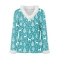 thumbnail image 4 of larppty Women's Faux Fur Trim V-Neck Sweater | Festive Christmas Graphic Long Sleeve Holiday Top (Sky Blue, XXL), 4 of 5