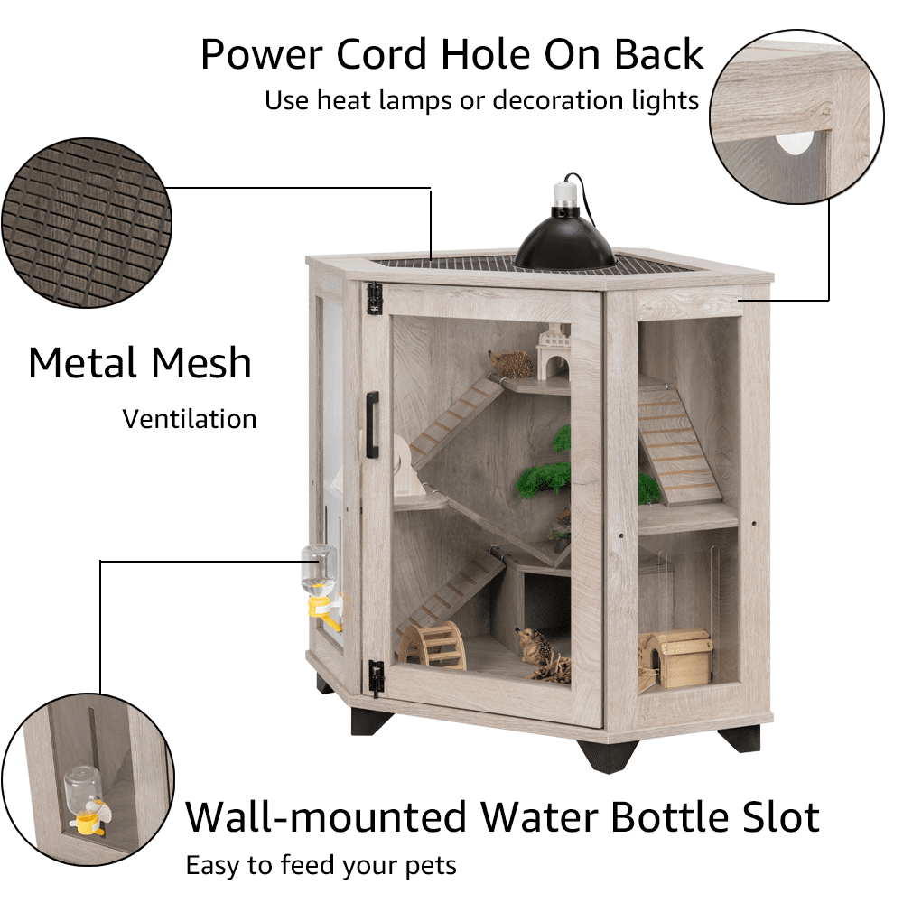 unipaws Chinchillas Cage with Ramp, Rat Cage with House, Critter Nation Cage for Hamster, Mice, Clear Acrylic, Corner Small Animal Cage