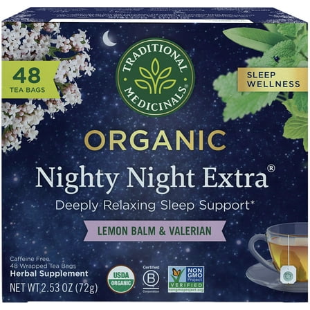 2 x - Traditional Medicinals Organic Nighty Night Extra Tea With Valerian Root for Relaxation, 48 Tea Bags