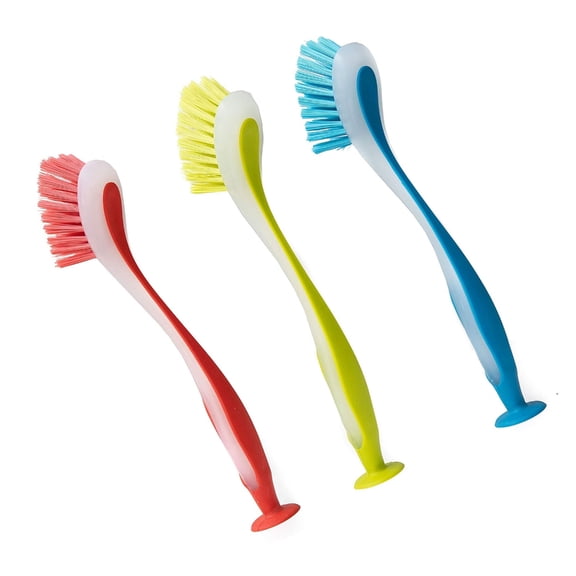 3Pcs Colored Kitchen Sink Brush Suction Cup Attachment Long Handle Convenience