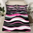 thumbnail image 2 of Manfei Pink White Black Queen Sheet Sets,Waves Lines Flat Sheet,Minimalism Geometric Striped Queen Fitted Sheet For Girls Boys,Super Cozy Room Decor,4pcs, 2 of 7