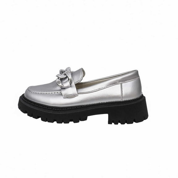 Tao Tao Women's Platform Chunky Heeled Loafers, Womens Business Casual Shoes Daily Wear Shoes Silver 38