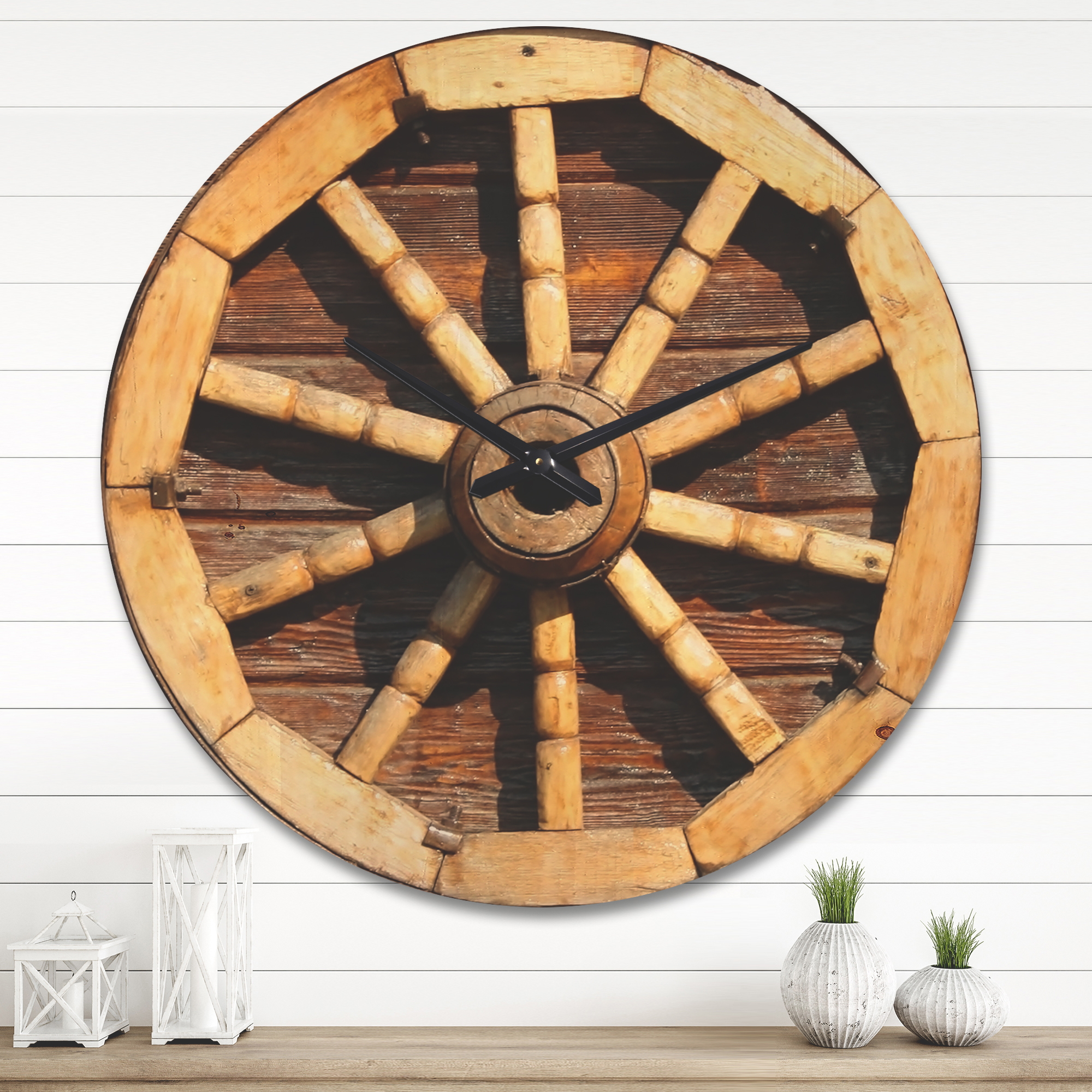 Designart 'Vintage Wagon Wheel ' Farmhouse Wood Wall Clock