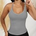 thumbnail image 7 of Women's Ribbed Knit Deep V Neck Tank Top with Seamless Design - Large, Gray, 7 of 7