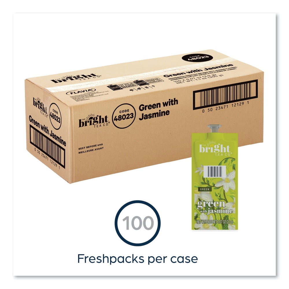FLAVIA 48023 0.07 oz. Pouch The Bright Tea Co. Freshpack - Green with Jasmine (100/Carton)
