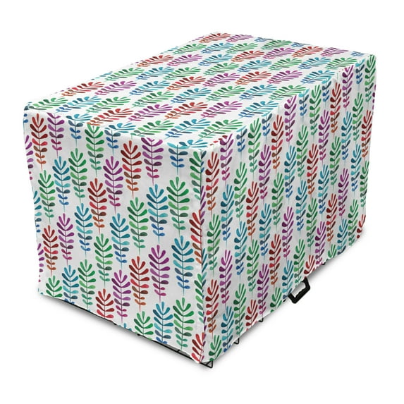Botanical Dog Crate Cover, Colorful Leaves Meadow Foliage Watercolor Plants Petals Branch Mother Nature, Easy to Use Pet Kennel Cover Small Dogs Puppies Kittens, 7 Sizes, Multicolor, by Ambesonne
