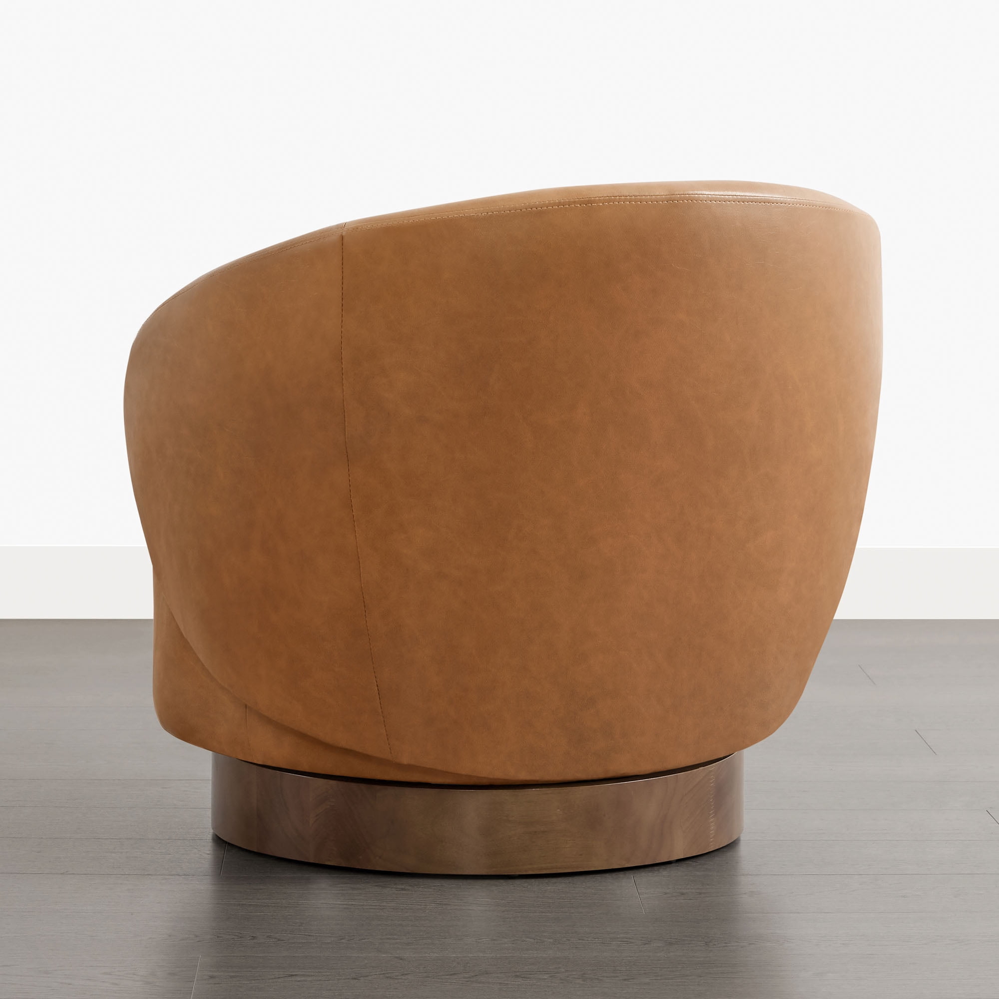 Spruce & Spring Upholstered Swivel Accent Chair with Curved Back Single, Saddle Brown-Faux Leather