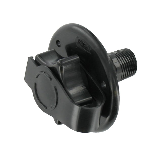 Valterra Fresh Water Inlet A01-0168BK Used For RV Fresh Water System; Flush Mount; 1/2 Inch Male Pipe Thread Inside Connection; 2-3/4 Inch Flange; 2-3/4 Inch Overall Diameter; With Check Valve; Black