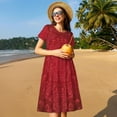 thumbnail image 4 of Balery Vintage Burgundy Vestidos sueltos de manga corta para mujer, vestidos de verano 2025, vestidos casuales de corte A con vuelo., 4 of 6
