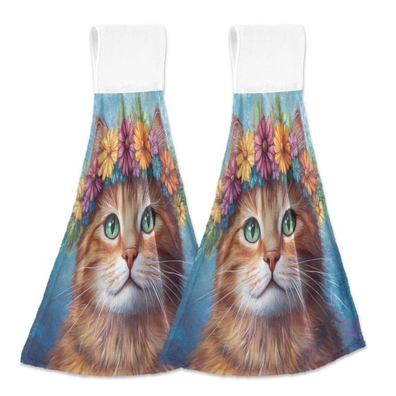 BZSMCE Hanging Hand Towels Fashion Whimsical Whiskers Pattern 2-Pack - Velcro Style Bathroom Kitchen Towels