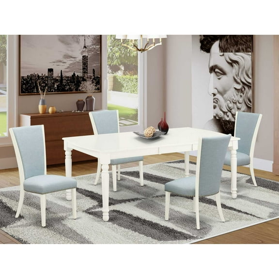 East West Furniture Dover 5-piece Wood Dining Set in Linen White