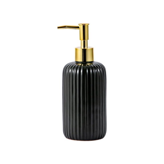 Vertical Ribbed Glass Soap Dispenser with Pump, 7.28 x 2.91 in Refillable Bottle for Bathroom or Kitchen, Black, Style D