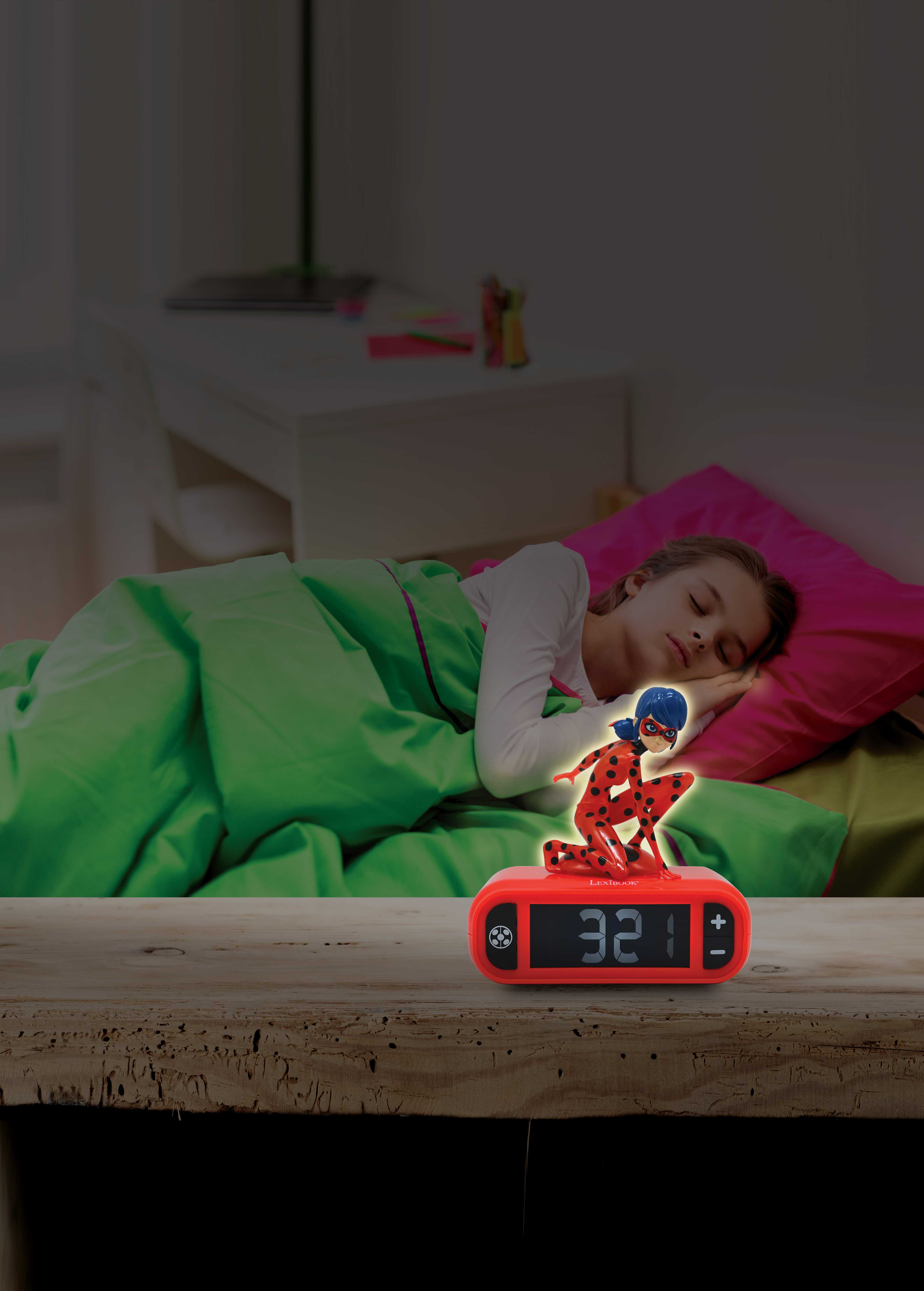Lexibook - Miraculous Digital Alarm Clock with Night Light Snooze, Clock, Luminous Ladybug, Red Colour