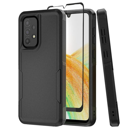 NIFFPD Samsung Galaxy A33 5G Case with Screen Protector (Black Border) Tough Rugged Shockproof Protective Phone Case for Galaxy A33 5G Black