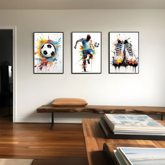 Set of 3 Soccer Wall Art Football Art Posters Prints, Soccer Art Prints, Soccer Prints, Modern Minimalism Bedroom Decor, Football Lover Room Decor, Soccer Gifts, No Frame