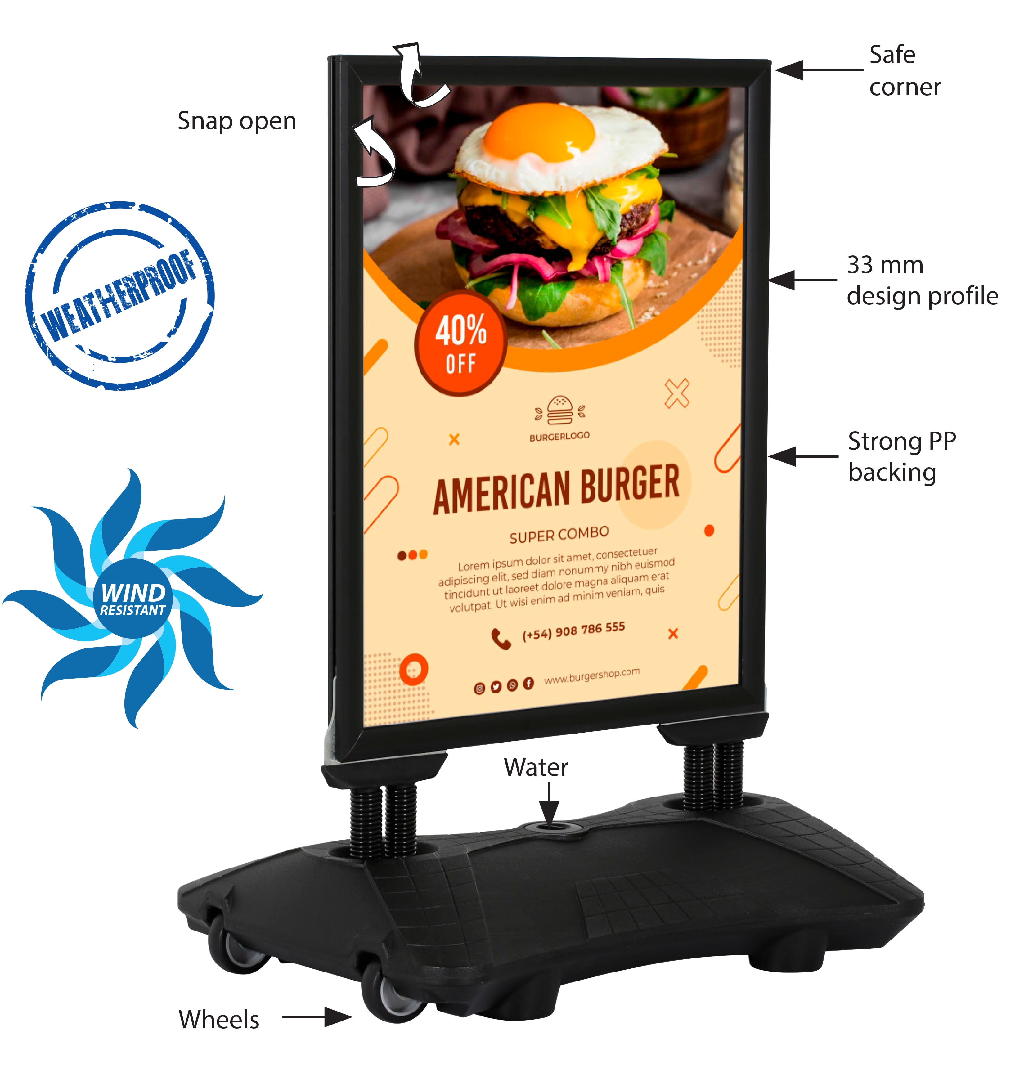 A-Frame Snap-Open Sidewalk Poster Stand